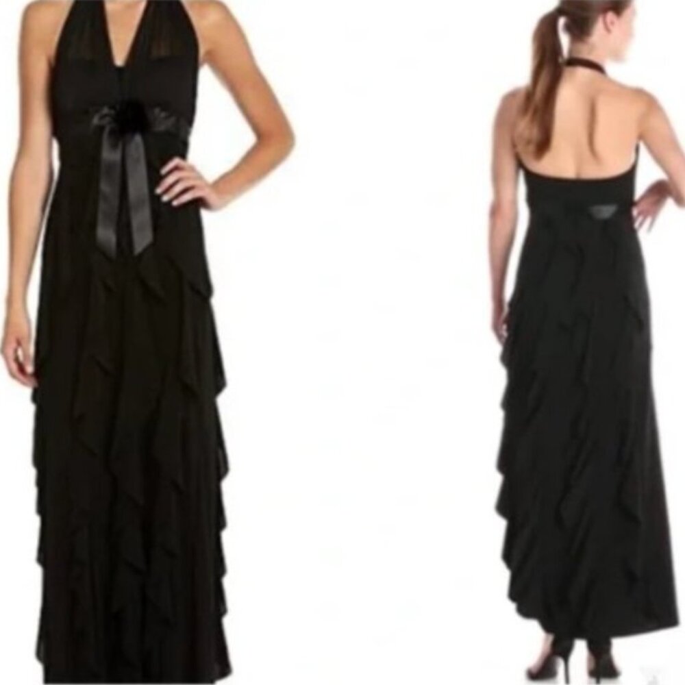 DJ-JAZ Black Empire Waist Halter Sheath w. Ruffles Cocktail Dress womens 14 (10)